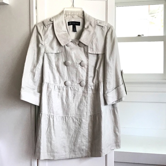 INC 100% Linen Jacket Tunic Metallic Button Front Tiered Top Women’s Size Large - Picture 1 of 16